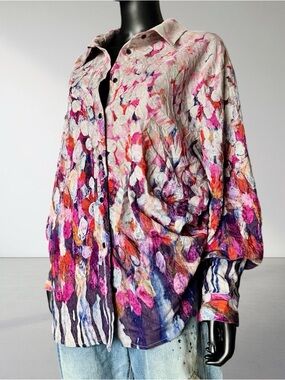 Claire Desjardins Watercolor Print Corduroy Button Down Shirt